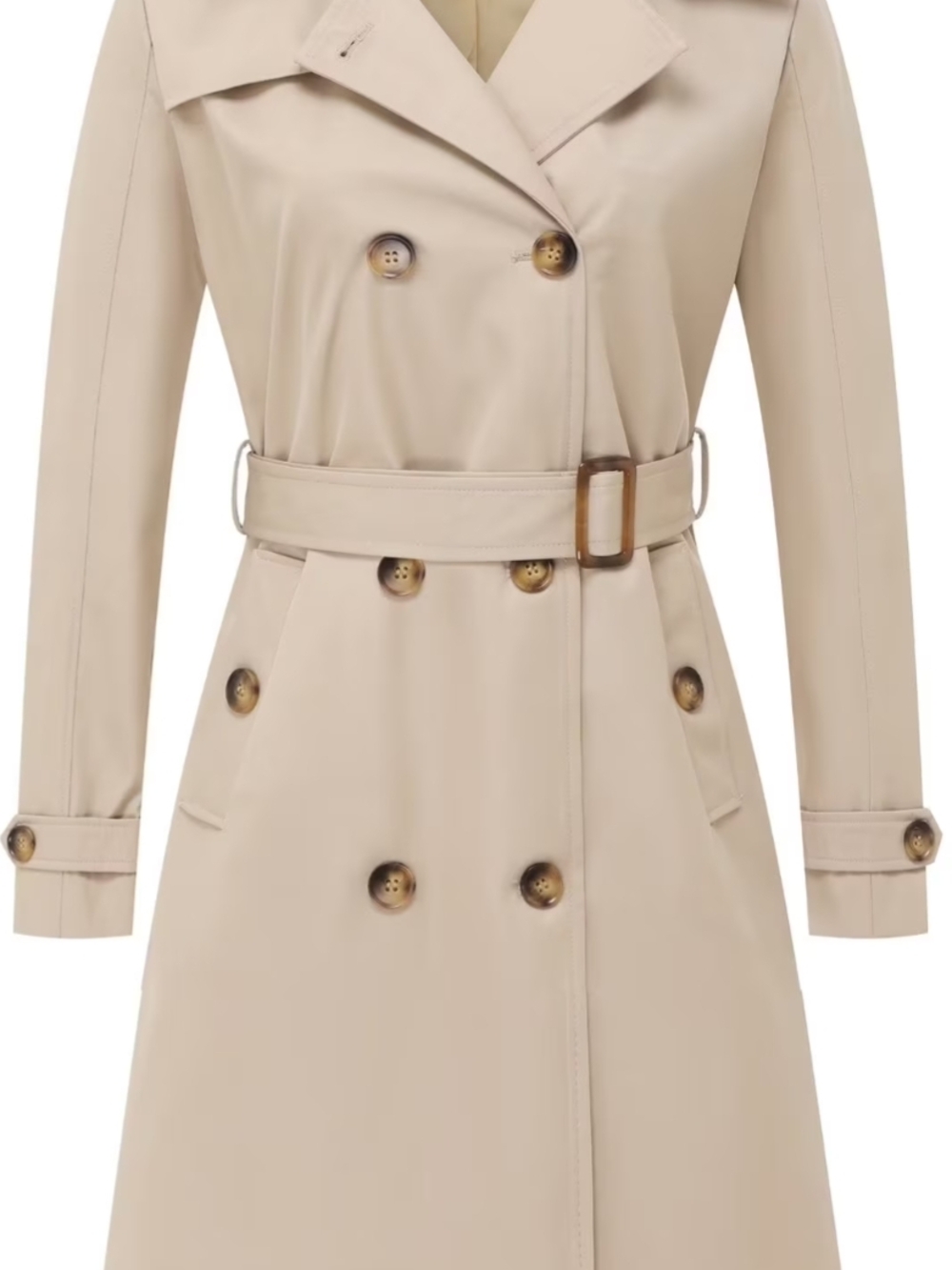 Chrisuno (XXXL) Classic Double-Breasted Beige Trench Coat with Belt